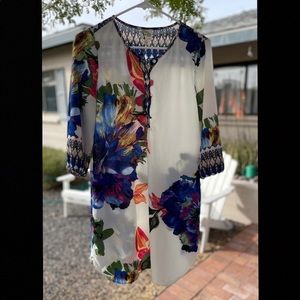 Anthropologie’s Fig and Flower mixed pattern Boho blouse